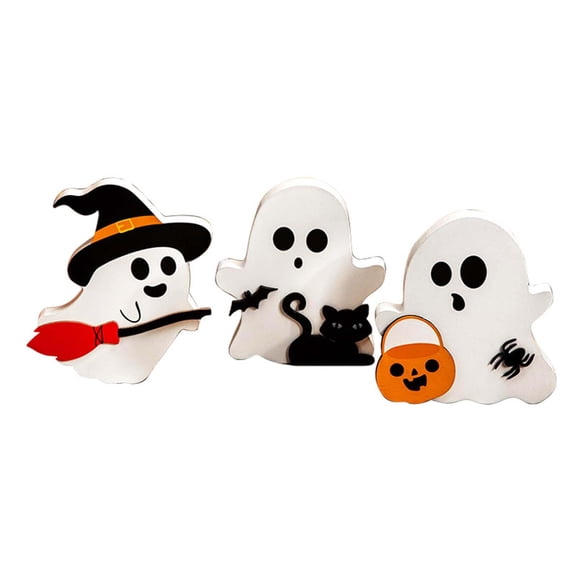 Miwamany Halloween Ghost Decoration Set 3pc, Cute Desktop Shelf Ornament, Spooky Tabletop Figurine for Home Party Indoor Display Decor