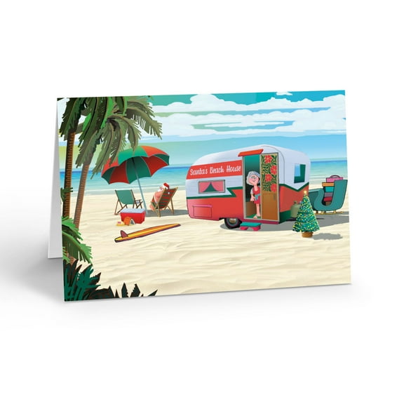 Santa's Beach Camper Christmas Card - 18 Cards and 19 Envelopes - 30098