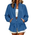 thumbnail image 2 of WIZUTIZ Women's Solid Color Zip Up Stand Collar Sweatshirt Jacket Elastic Cinched Waist Long Sleeve Casual Sporty Outerwear with Pockets, 2 of 8