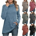 thumbnail image 2 of Fengactive Womens Tunic Tops Turtleneck Long Sleeve Shirts Oversized Fall Sweaters Side Split High Low Hemline, 2 of 6