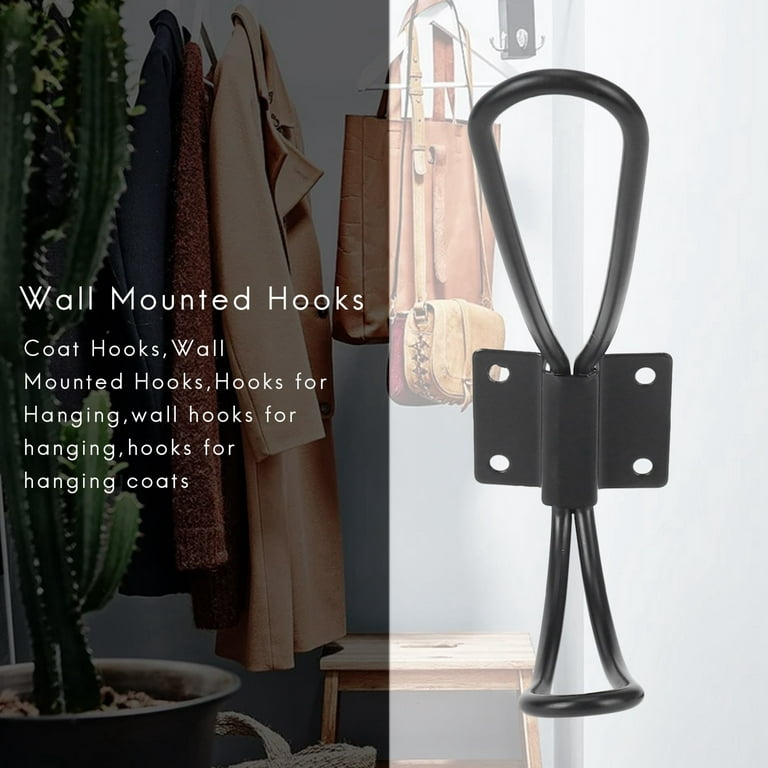10pcs Rustic Metal Coat Hooks Wall Mounted Hooks Double Vintage Hooks for Hanging Decorative Farmhouse Entryway Hooks, Size: 134, Black