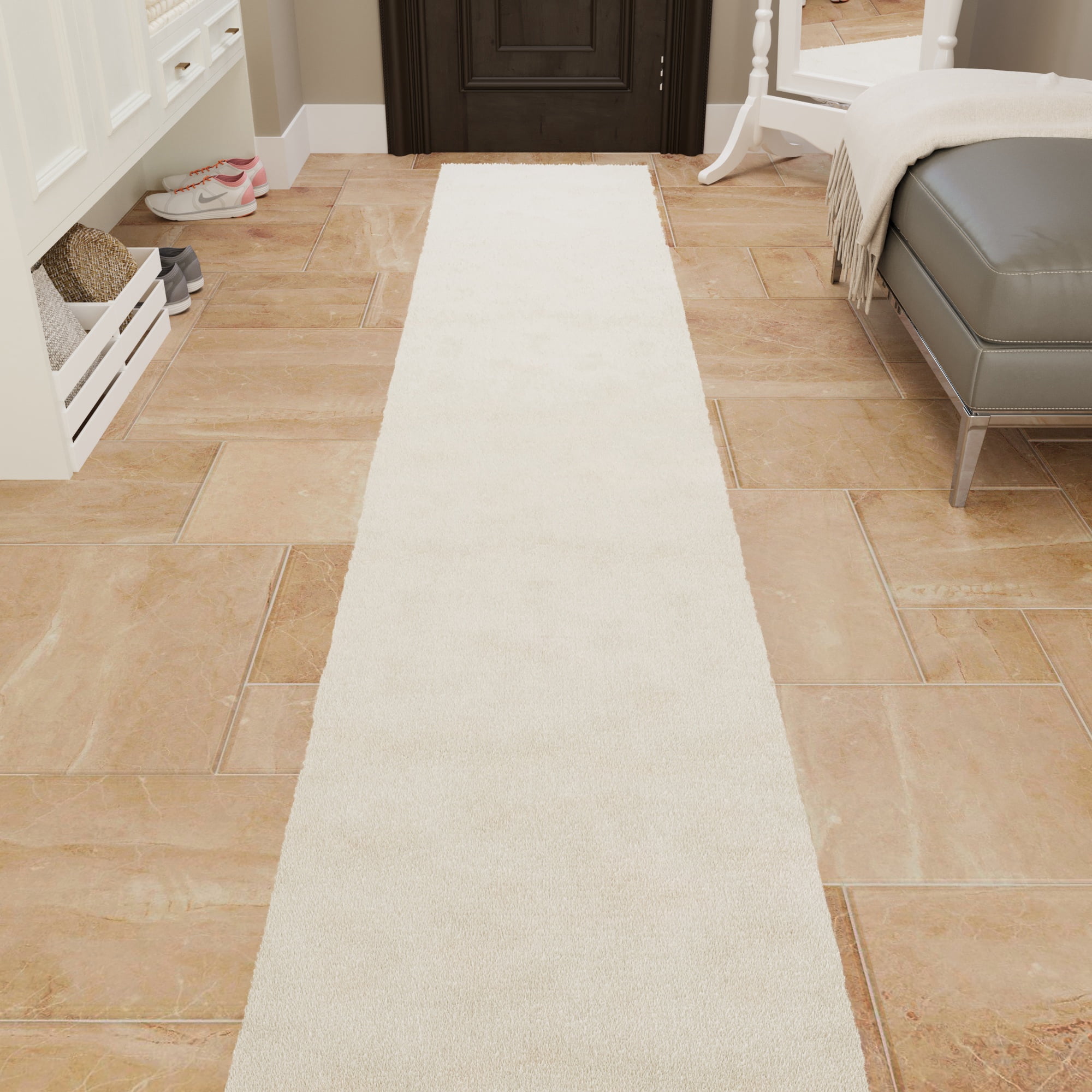 Ottomanson Aisle Runner Rug 1'11.6" x 29' – Non-Slip Plush Extra Long Indoor Runner, White
