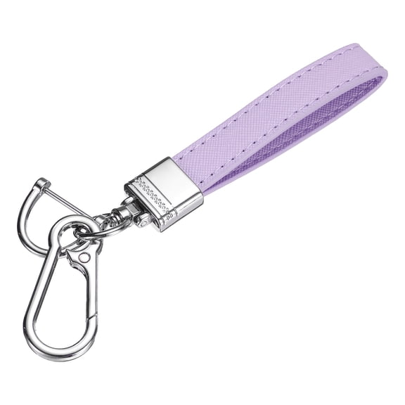 6 Inch Leather Keychain, Metal Leather Key Fob Wristlet Car Key Chain Ring Clip with Anti-Lost D Ring Keychain Accessories Fit for Home Car, Purple