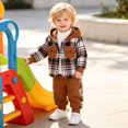 thumbnail image 5 of RMGVDSD Toddler Boys Fall Clothes Plaid Shirt Hooded Sweatshirt With Pocket Long Sleeve Jacket Tops And Casual Pants Two Piece Outfits Set 12-18 Months, 5 of 9