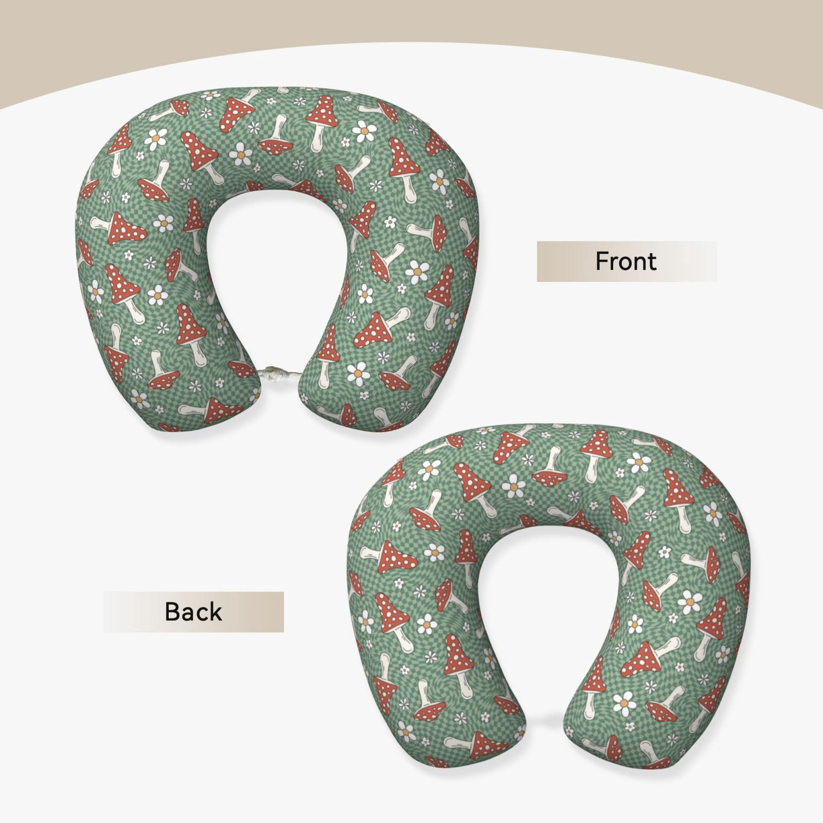 Xecao Retro Hippie Groovy Mushroom Print Memory Foam Cervical Neck Pillow Versatile U-Shaped Pillows for Home,Office,Camping,Travelling,Soft Washable Cover