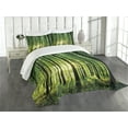 thumbnail image 3 of Ambesonne Forest Quilted Bedspread Set 3 Pcs, Green Woodland Sunrise, Queen Size, Green Black Yellow, 3 of 5