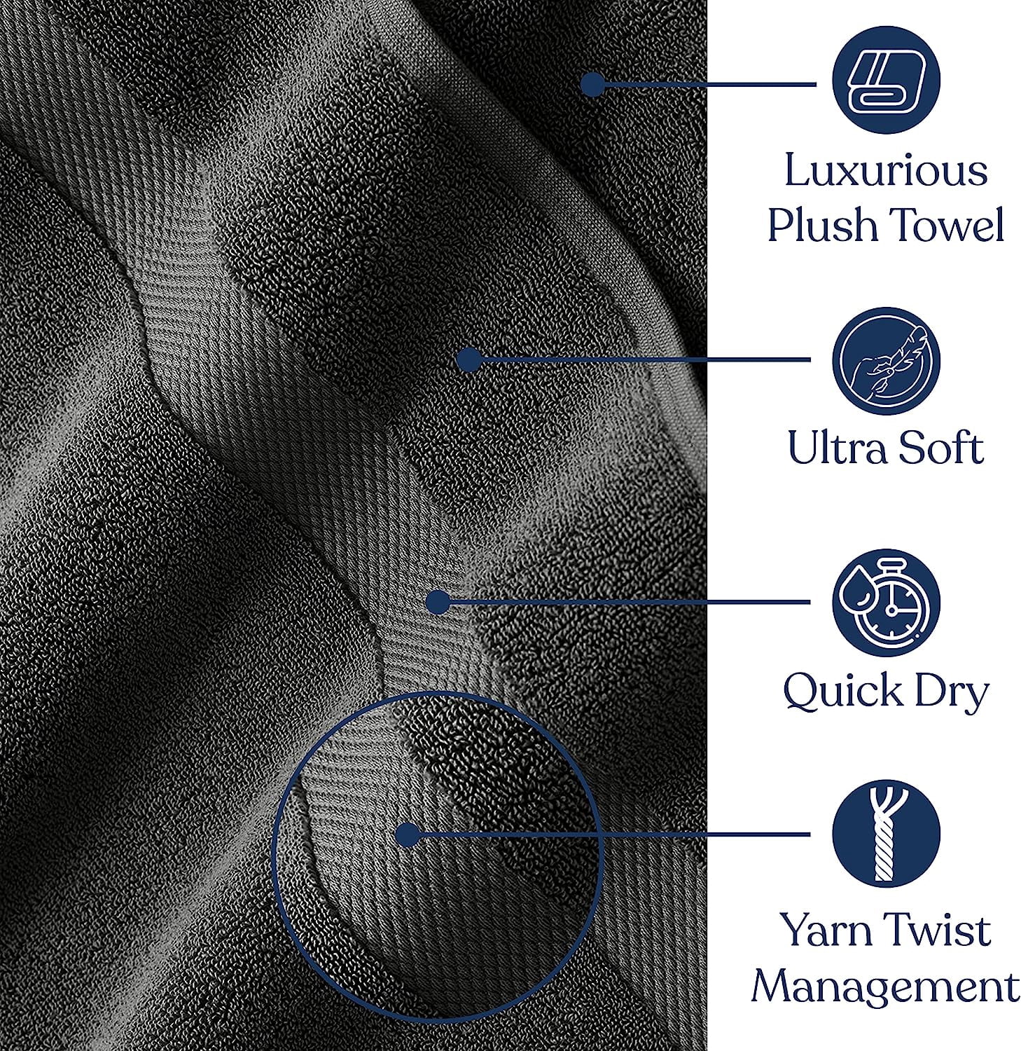 Delara Organic Cotton Washcloths 6-Pack, 13"x13" 650 GSM Plush Soft Quick-Dry Face Towels, Ultra-Absorbent, GOTS & OEKO-TEX, Dark Grey