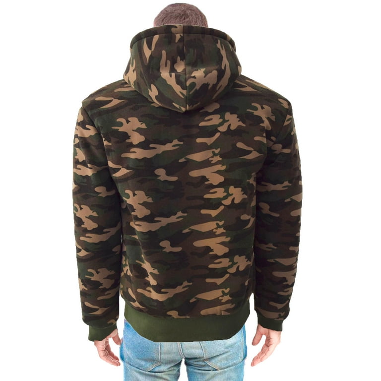 Men s Army Camo Print Zip Sherpa Fleece Lining Cotton Polyester Hoodie Sweater