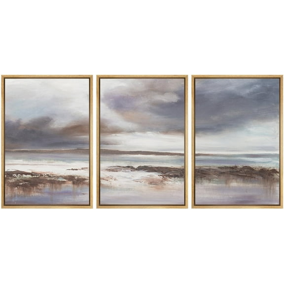 IDEA4WALL Framed Canvas Print Wall Art Set Ocean View Coastal Beach Illustrations Modern Art Decorative Pastel Seascape Digital Art Contemporary for Living Room, Bedroom, Office - Natural 24"x36"x3