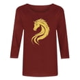 thumbnail image 4 of Uootdi Boho Tops for Women 3/4 Sleeve Crewneck Year Of The Horse Print New Year Gatherings Casual Outings Tees Blouses Pullovers Gift, 4 of 5