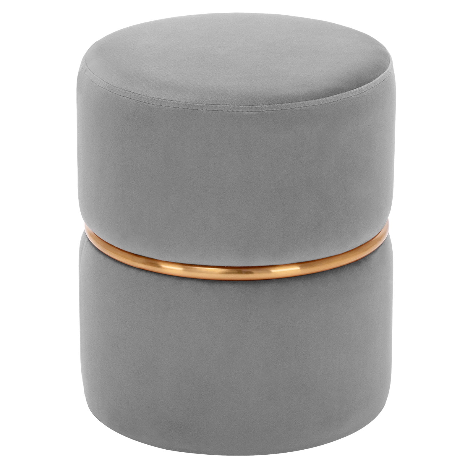 Duhome Round Ottoman Footstools Velvet with Gold Circle Gray 1 Pcs
