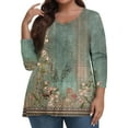 thumbnail image 2 of Workout Tops for Women Fall Plus Size Tshirts 3/4 Sleeve V-Neck Floral Print T-Shirts Casual Loose Blouse Fall Outfits for Women 2024 mint green 5X-Large, 2 of 6