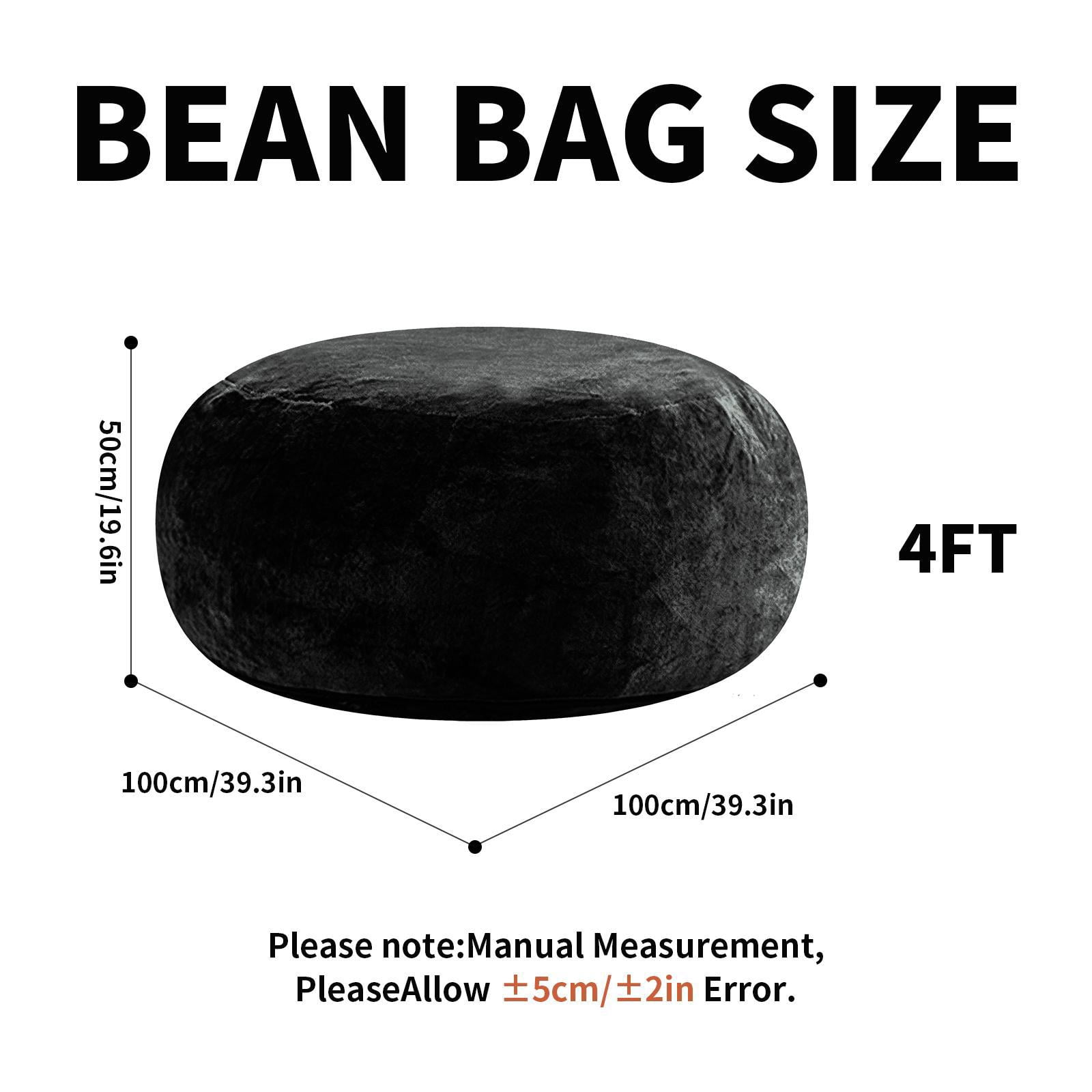 Hommoo 4FT Bean Bag Chair, Memory Foam Filling Soft Sofa with Flannel Cover, Round Sofa for Living Room, Bedroom, College Dorm, Black