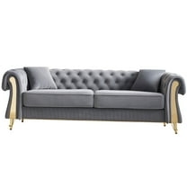 JERFIT Modern Chesterfield Velvet Sofa with Gold Legs, Tufted Couch for Living Room, Light Grey