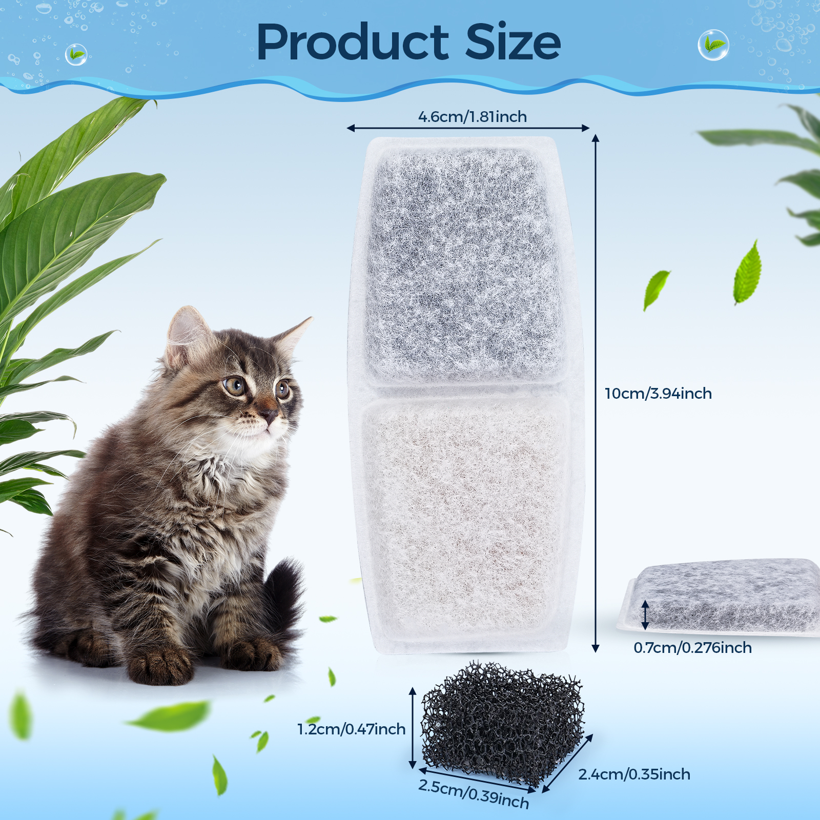 BEBANG Cat Water Fountain Filters 6 Pack Carbon and Sponges photo 4
