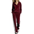 thumbnail image 2 of VBVC Women's 2 Piece Velour Side Stripe Sweatsuit , Cowl Neck Top and Wide Leg Pants for Women , Ladies' Fall Winter Lounge Set with Pockets, S-5XL, 2 of 5