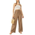 thumbnail image 2 of Women's Pants Casual Elastic High Waisted Wide Leg Pants Khaki S Palazzo Pants with Pockets, 2 of 5