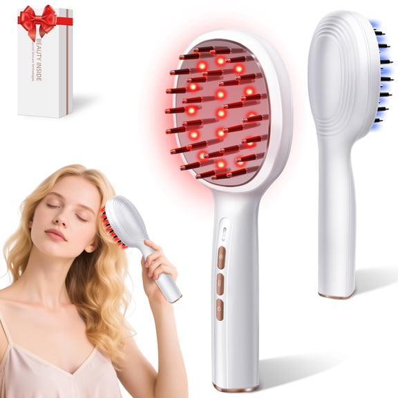 Laser Scalp Massager Comb - Scalp Massager with Red Light & Vibration - Red Light Therapy for Hair Loss Women & Men - IPX6 Waterproof - White