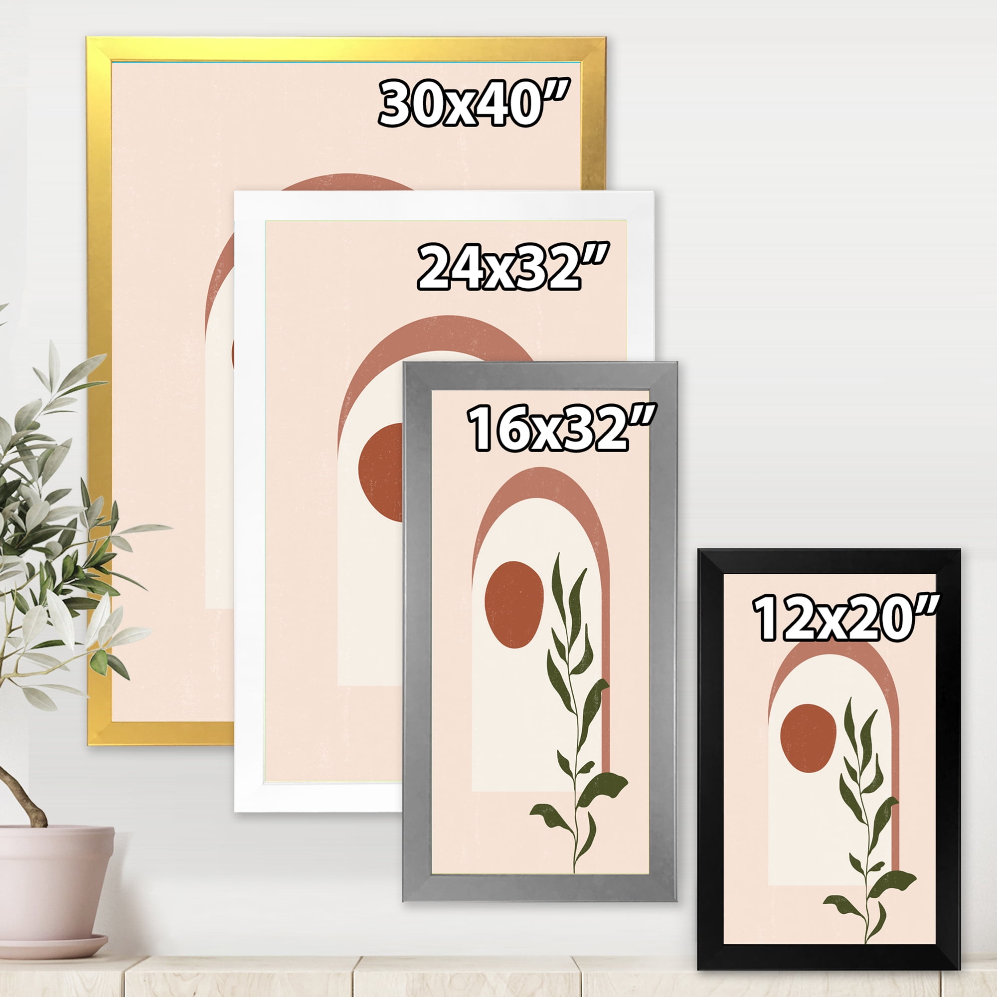 Designart 'Abstract Geometrical Leaf With Moon III' Modern Framed Art Print