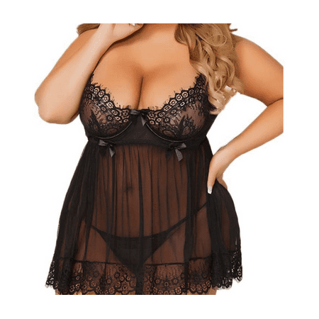 

Plus Size Lingerie Women Lace Dress G-String Babydoll Nightdress Sleepwear Sets