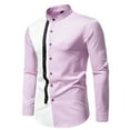 thumbnail image 2 of VSSSJ Button Down Shirts for Men Slim Fit Color Block Patchwork Long Sleeve Collared Dress Shirts Casual Fashion Thin Lightweight Business Shirt Purple02 L, 2 of 5