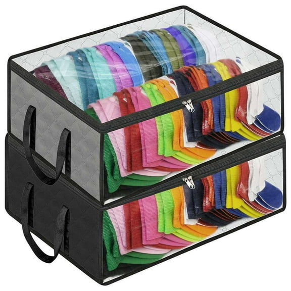 Deago 2 Pack Hat Storage Dust Bag for Baseball Caps Organizer Clear Closet Cap Holder, Black & Gray