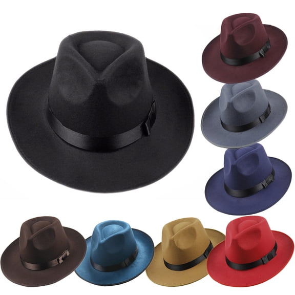 Dress Choice Women's Felt Panama Hats Classic Wide Brim Rancher Fedora with Belt Buckle for Women Men