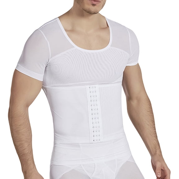 ZQUUVOU Men's Sleeveless Semi-Transparent Underwear Tummy Control Shapewear Waisted Trainer Base Layer Shirt Semi Transparent White B