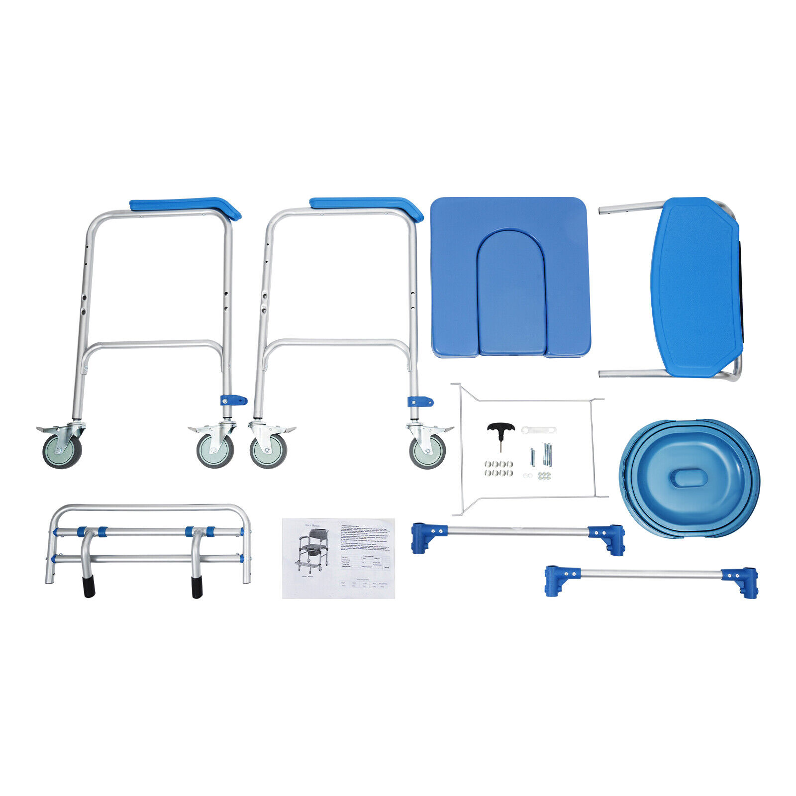 Elderly Shower Wheelchair,350lb Beside Commodes,Shower Potty Transport Chair,Bath Wheelchair Hight Adjustable,Flip Up Footrests Perfect for Handicap Disabled Travel Use