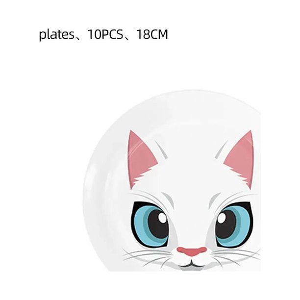 Juego de vajilla de papel de gato blanco y negro, decoraciones para fiesta de cumpleaños, platos de pata de gatito, tazas, adornos, suministros para Baby Shower
