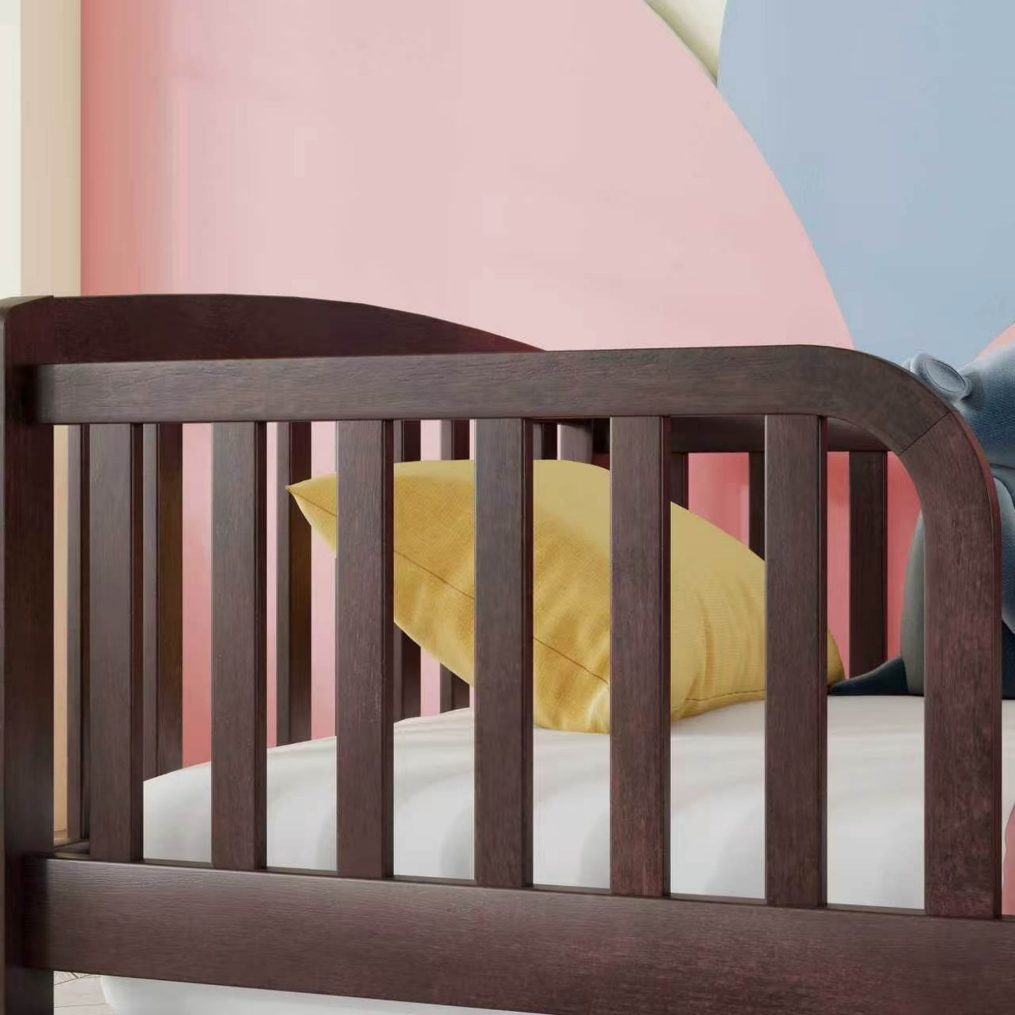 Mintazer Twin Size Toddler Floor Bed with Guardrails & Central Entrance, Espresso