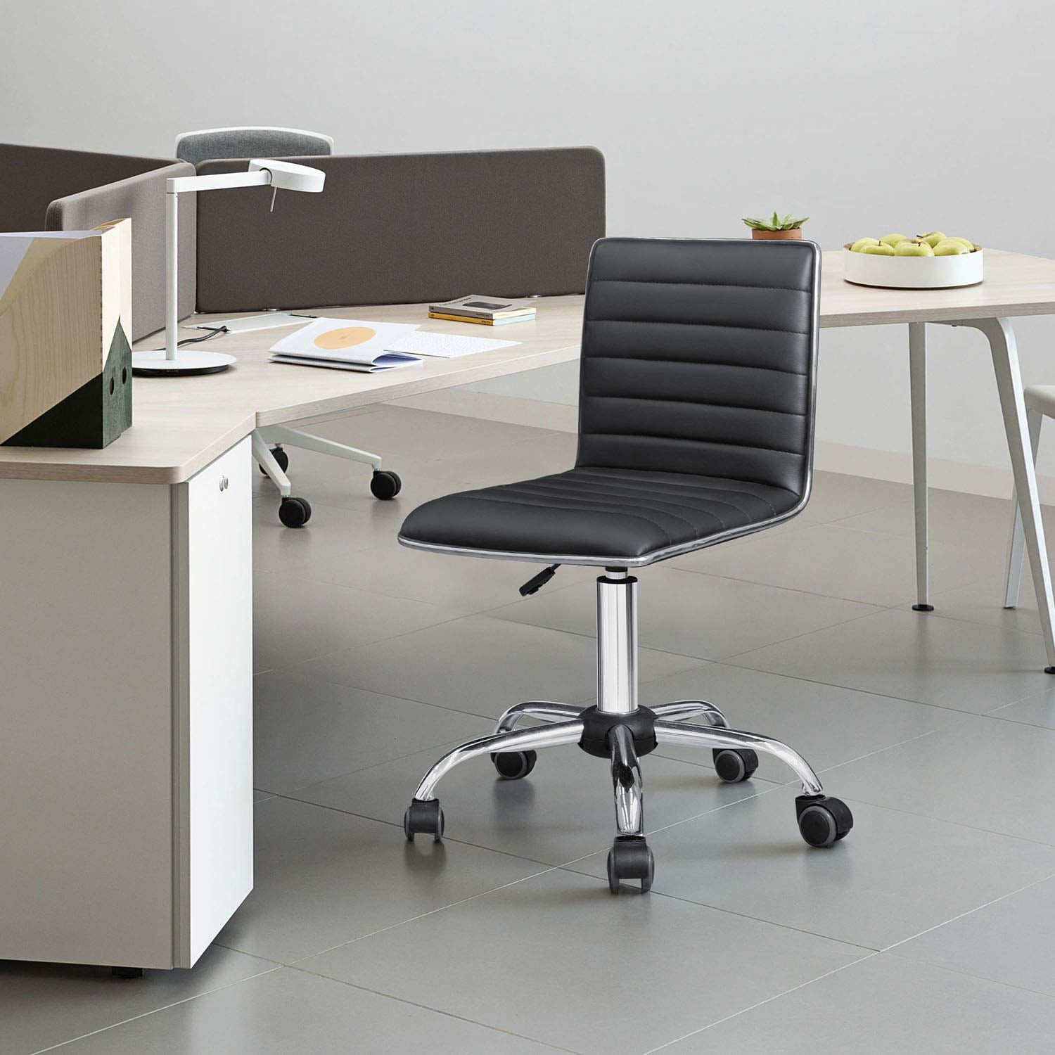 Lacoo Faux Leather Mid Back Task Chair Swivel Office Desk Chair, Black