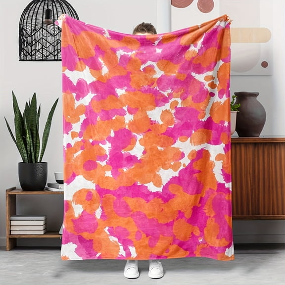 Cozy Flannel Throw Blanket in Vibrant Pink, Purple & Orange - Soft, Plush & Allergy-Friendly for Bed, Sofa, and Chair - Perfect for Naps, Halloween & Christmas Gifts, Flannel, Bold, Living Room