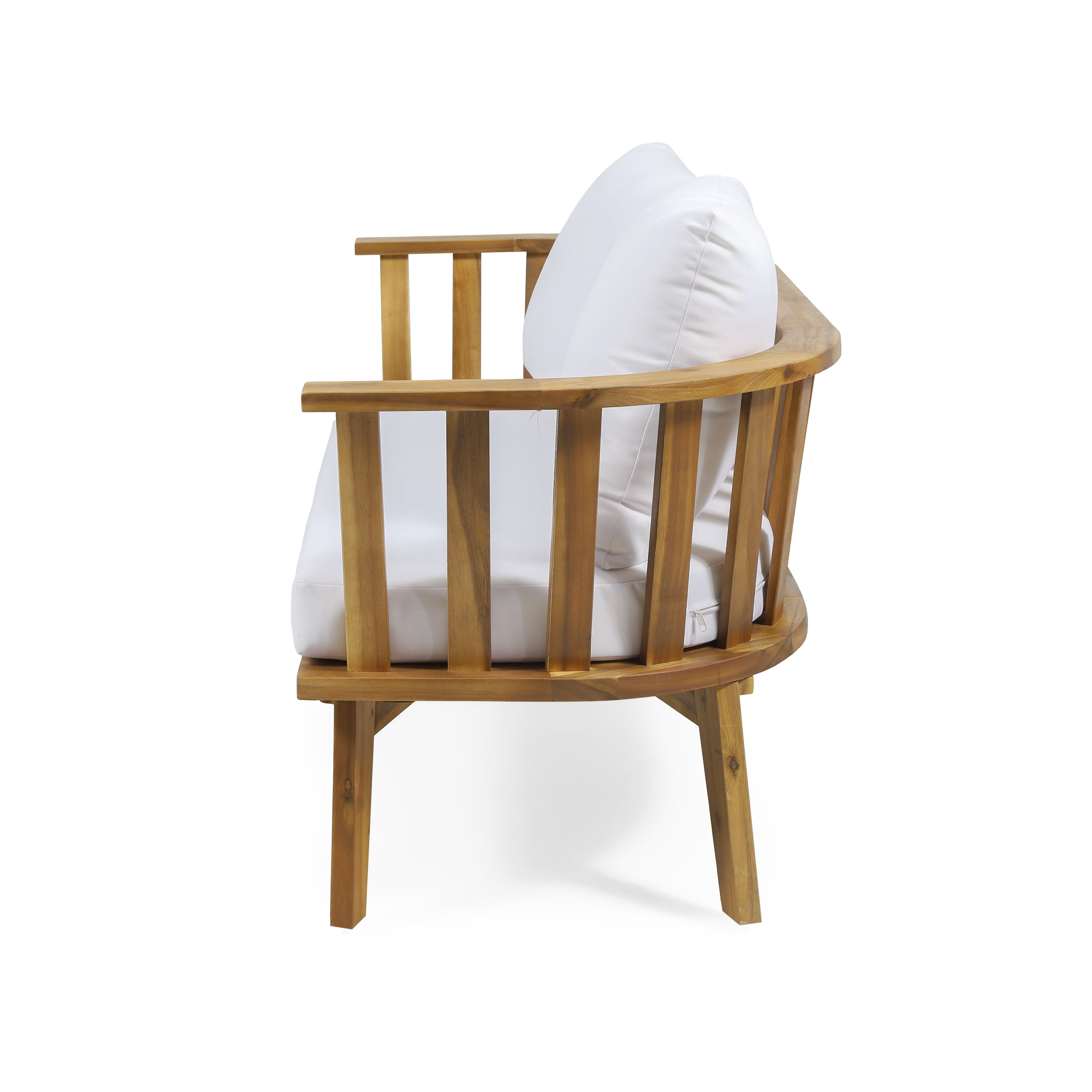 Outdoor Acacia Wood Loveseat with Water-Resistant Cushions and Slatted Back, 55.5-Inch Patio Seating for Garden, Teak and White