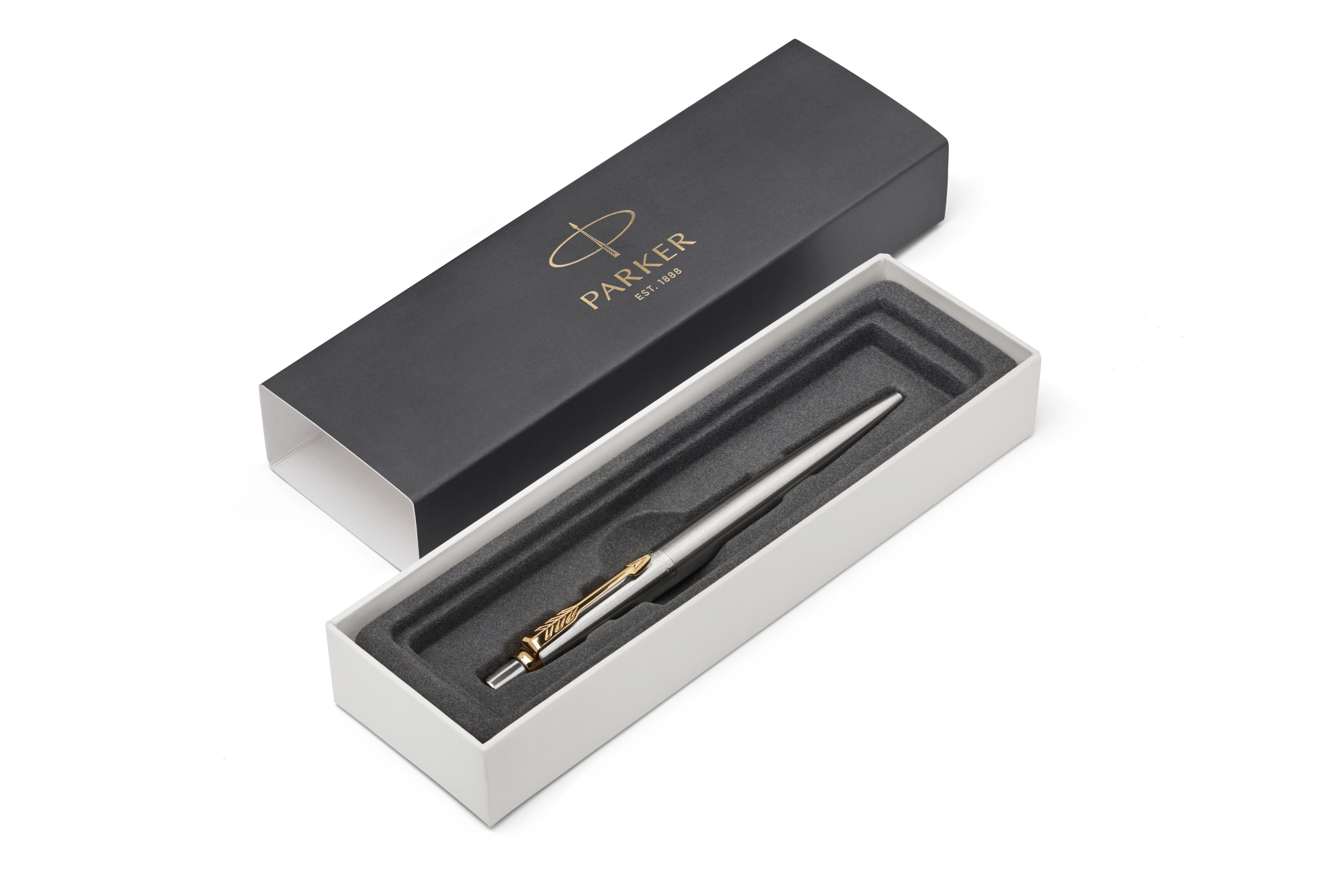Stainless Steel with Gold Trim Medium Point Blue Ink Parker Jotter Ballpoint Pen Gift Box