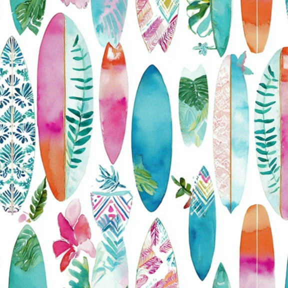 Boho Peel and Stick Wallpaper Tropical Surfboard Floral Abstract Watercolor Designs Contact Paper 17.7in x 9.8ft Wallpaper Removable Self Adhesive Wall Paper for Bedroom