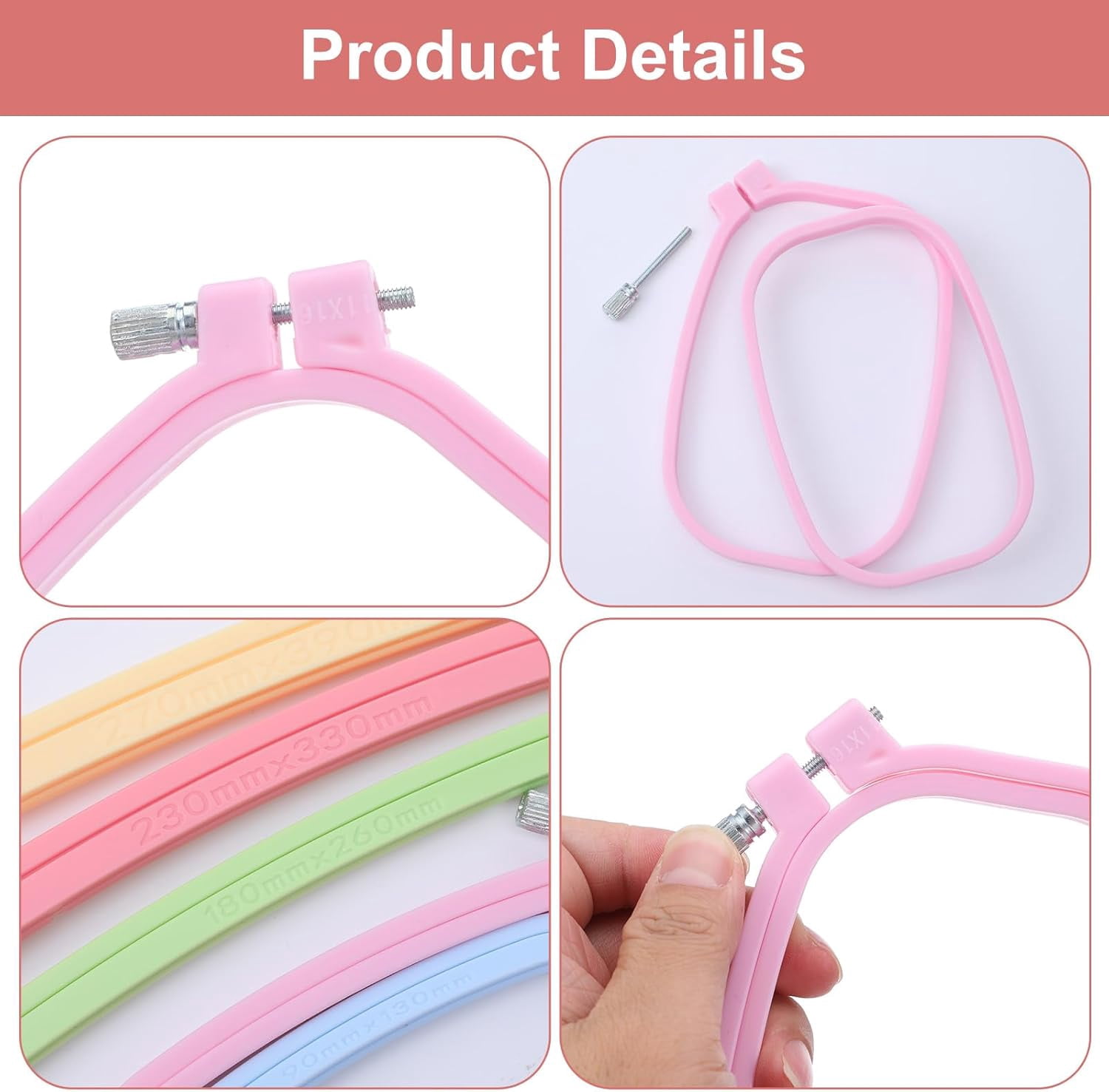 ABPETE Rectangle,Square Embroidery Hoops,Plastic Cross Stitch Hoop Reusable Frames Rings for DIY Sewing Projects(5 Colors,5 Pack )