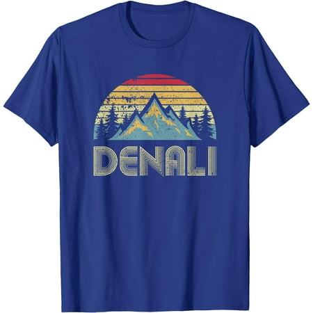 Vintage Mt. Denali National Park Alaska Mountain Unisex T-Shirt for Men Women Kids Toddler Royal Blue Color Size 4XL