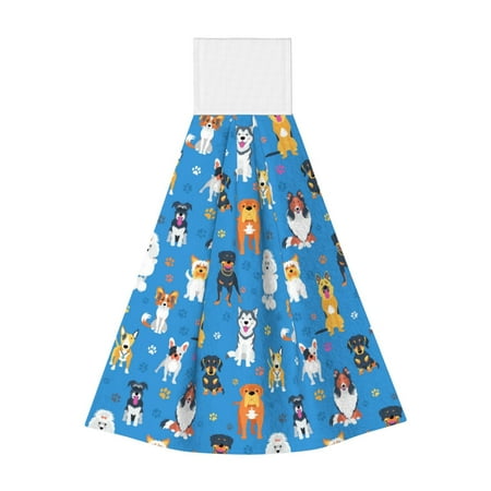 

Gaeub Cute Dogs Print Hand Towels with Hook Hanging Tie Towels Coral Velvet Dishtowels for Bathroom Restroom Home Decor