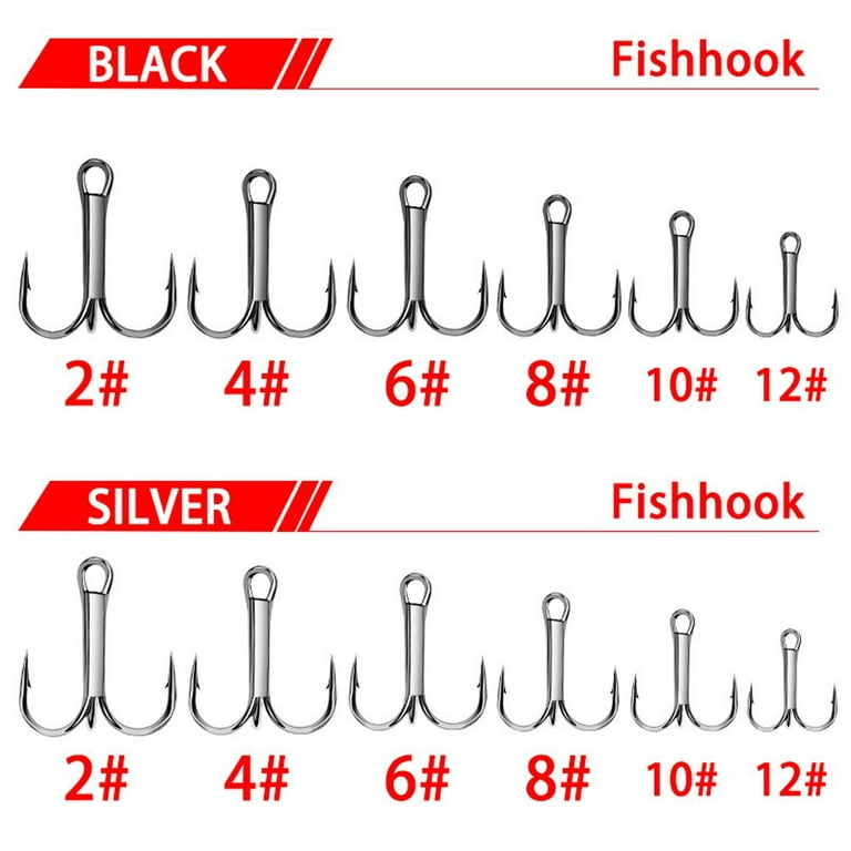10PCS Fishing Treble Hook High Carbon Steel Barbed Hooks Lure Triple Hook  2# 4# 6# 8# 10# Fishing Hook Accessories BLACK SIZE 8 10PCS 
