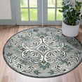 thumbnail image 7 of Laddha Home Designs 6' Gray and Blue Floral Filigree Hand Tufted Round Area Throw Rug, 7 of 7