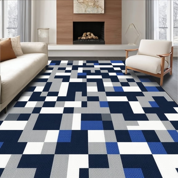 ODIKA 4'x6' Machine Washable Non-Slip Area Rug, Dynamic Geometric Tile Design with Modern Aesthetic High Traffic Rug, Gray, 248548