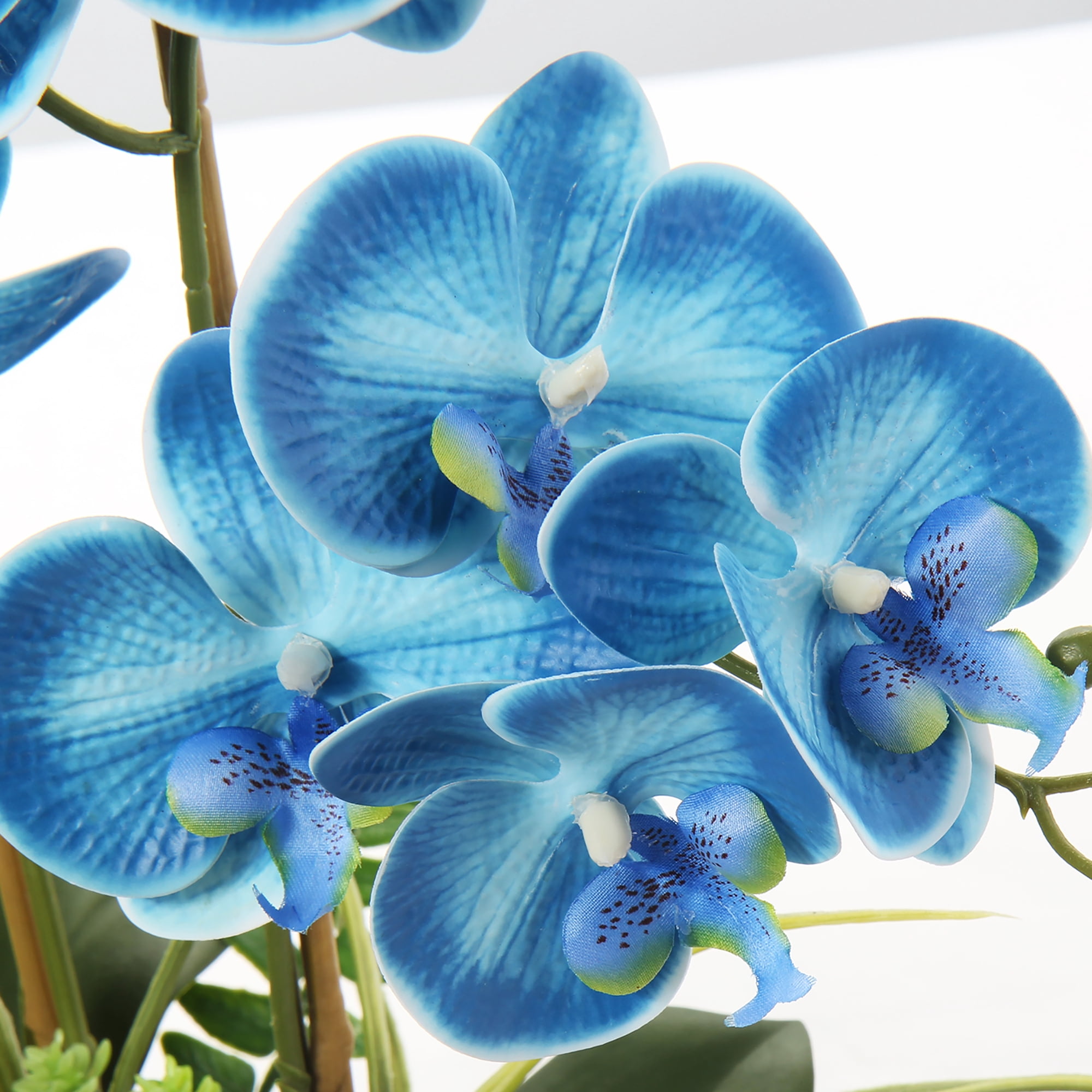 15" Artificial Blue Phalaenopsis Orchid  with Gold Boat Pots Home Decoration
