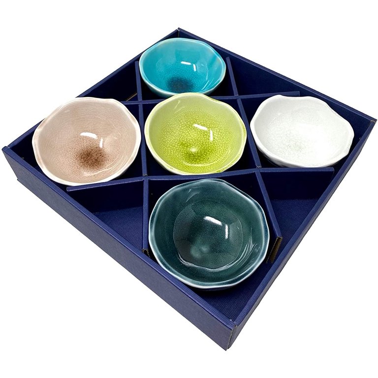 c&g outdoors 8 Pieces Japanese Fuji Blue Style. 4 Ceramic Miso & Rice Bowls  Set. Plus 4 Small Soy Sauce Bowl Plates Included. 8 Oz. Japan, Korean &  Chinese Food Portion Control