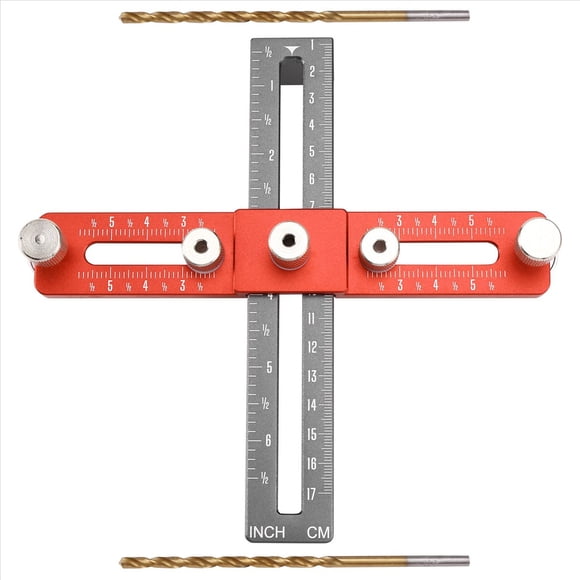 Posicionador Perforación Manijas, Herramienta Corte Orificios para Carpintería, Ayuda para la Instalación Manijas Puertas Gabinetes y Cajones, Color Naranja y Gris