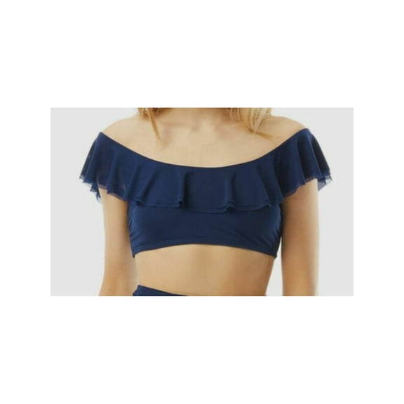 CARMEN MARC VALVO Women's Navy Stretch Removable Cups Lined Convertible Ruffled Marche De Solids Off The Shoulder Swimsuit Top XS