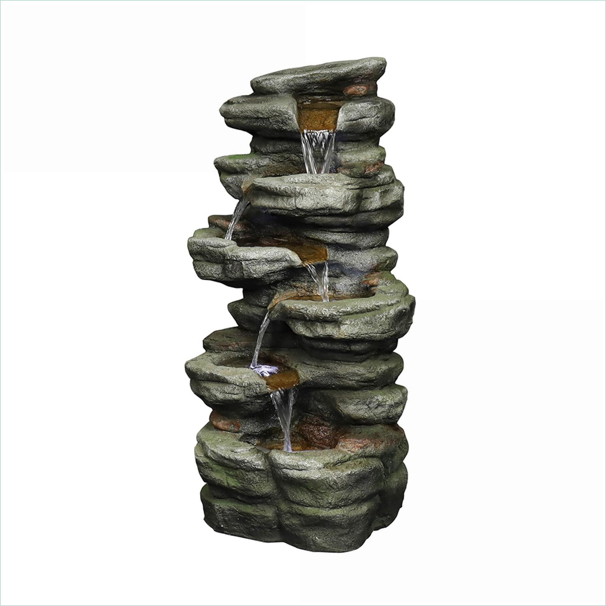 Fountains 30.7" 6-Tier Rock Waterfall Fountain with LED Lights, for Patio Garden Indoor Outdoor | Resin | Rock