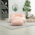 thumbnail image 2 of Faux Fur Bean Bag Chair with Ottoman, Soft Fluffy Plush Lazy Sofa with Footrest, Fuzzy Puff Chair for Adults and Kids, Pink, 2 of 9