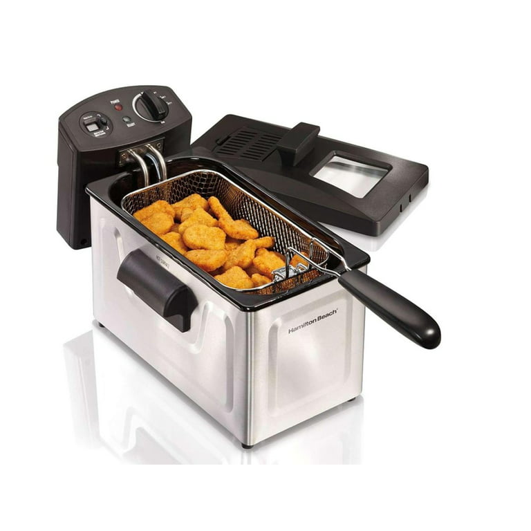 Hamilton Beach 35032 Professional Style Electric Deep Fryer, Frying Basket  with Hooks, 1500 Watts, 3 Liters, Stainless Steel