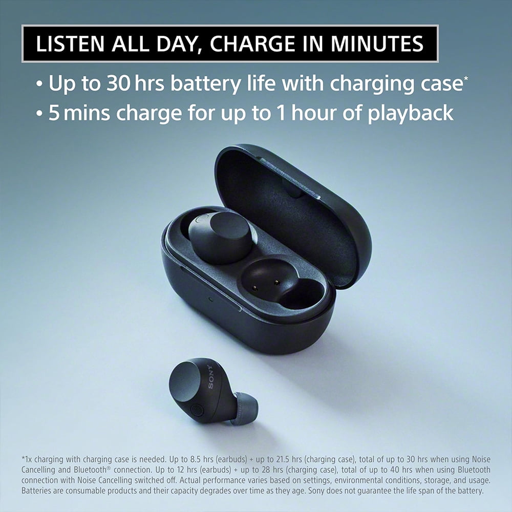 Sony WF-C710NB Truly Wireless Noise Canceling Earbuds Black Bundle with Mizco Travelocity In-Ear Headphone (Colors May Vary), Converter Adapter and 1 YR CPS Enhanced Protection Pack